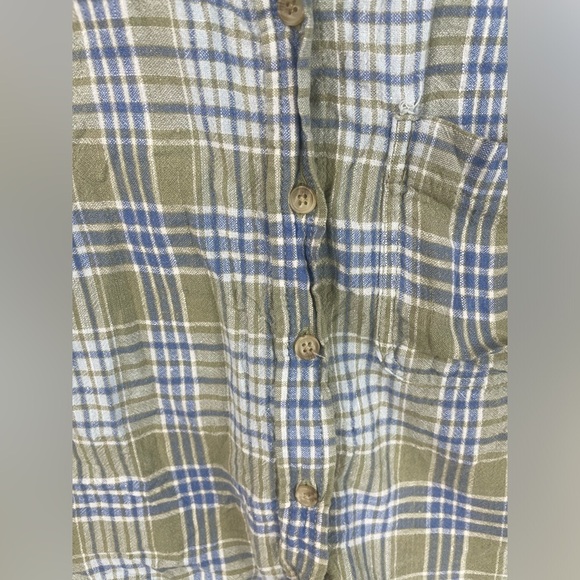 American Eagle Green & Blue Button Up Cropped Shirt Size Medium Girls EUC - Picture 7 of 10